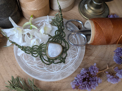 Plastron - Pierre de lune blanche - Vert Kaki