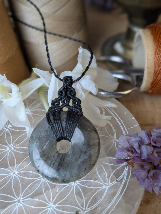 Collier donut - Labradorite - Noir