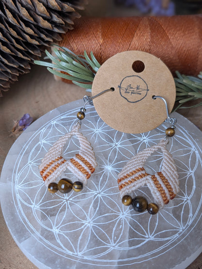 Boucles d'oreilles - Œil de tigre - Crème/marron