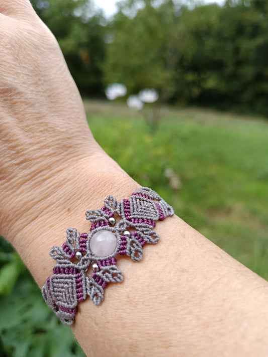 Bracelet printanier - quartz rose - gris/mauve