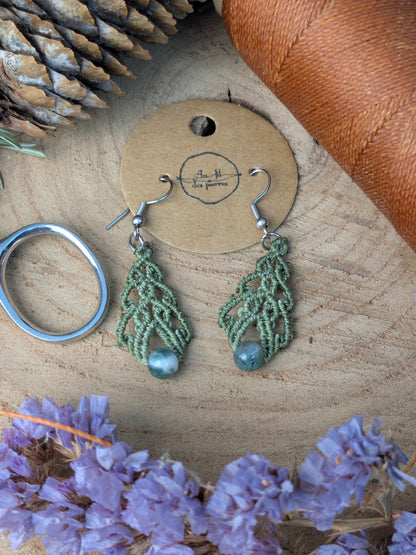 Boucles d'oreilles - Agate arbre - kaki