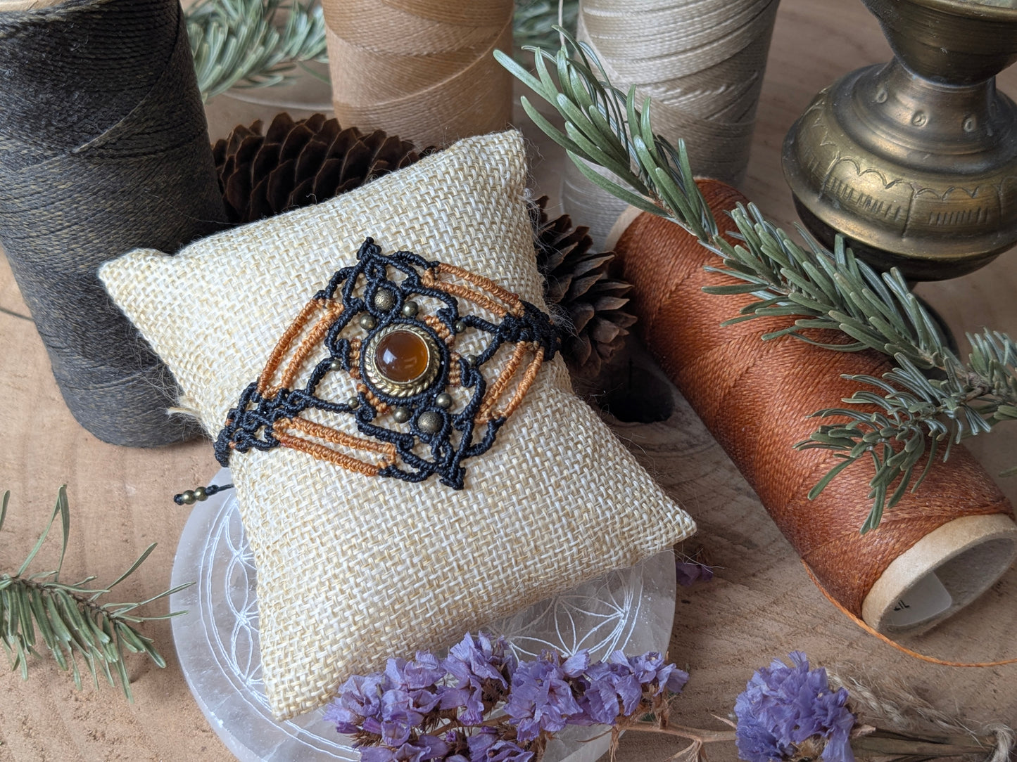 Bracelet manchette -  Citrine - Noir/ ocre