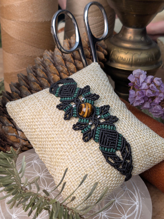 Bracelet printanier - Oeil de tigre - Noir/Vert