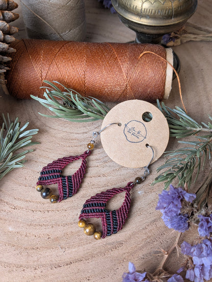 Boucles d'oreilles - Œil de tigre - Rouge/noir