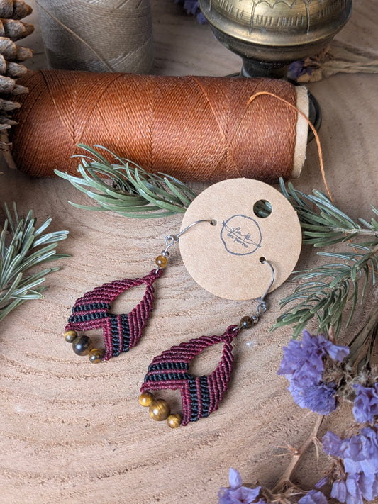 Boucles d'oreilles - Œil de tigre - Rouge/noir