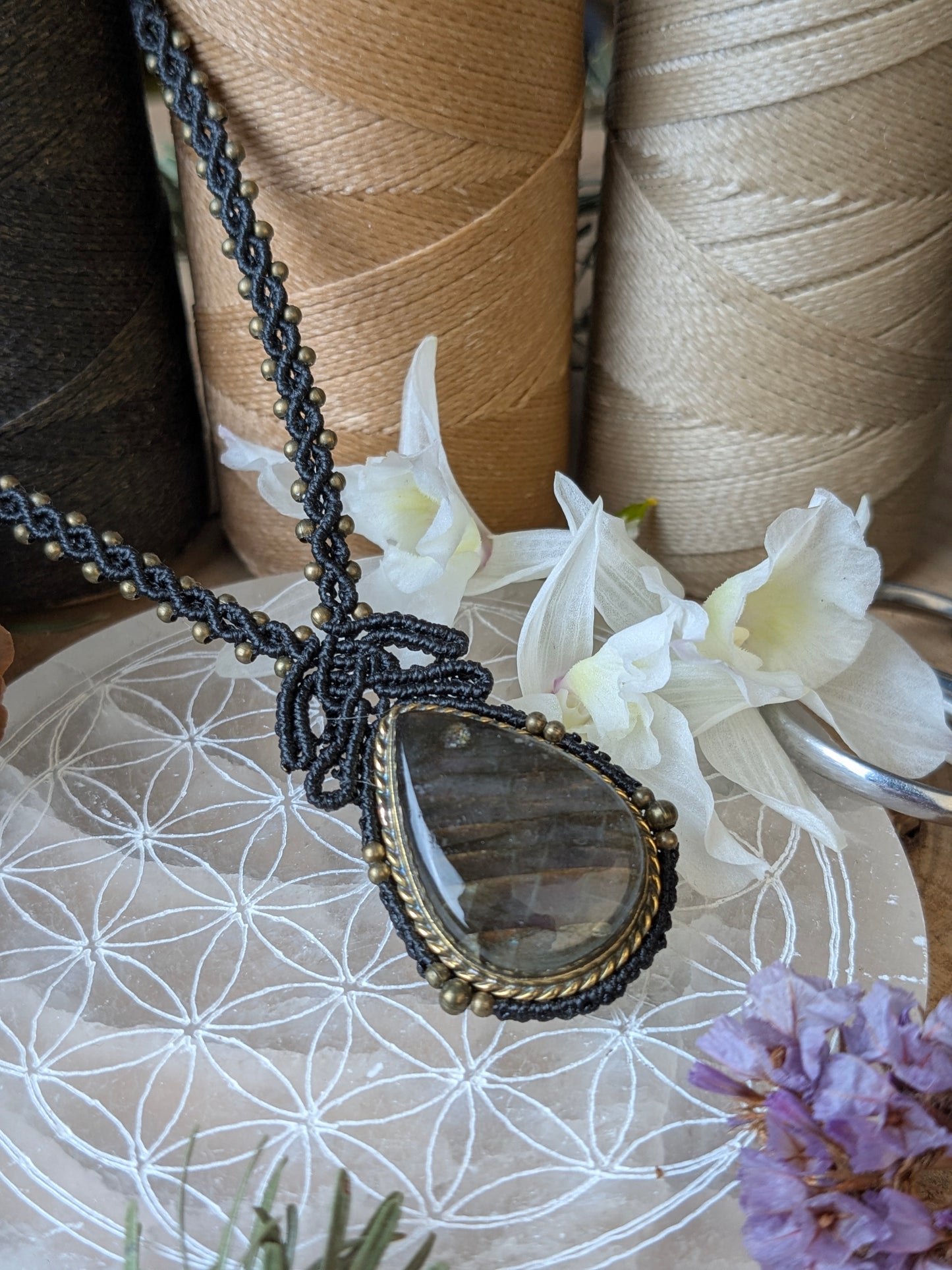 Collier opéra - Labradorite - Noir