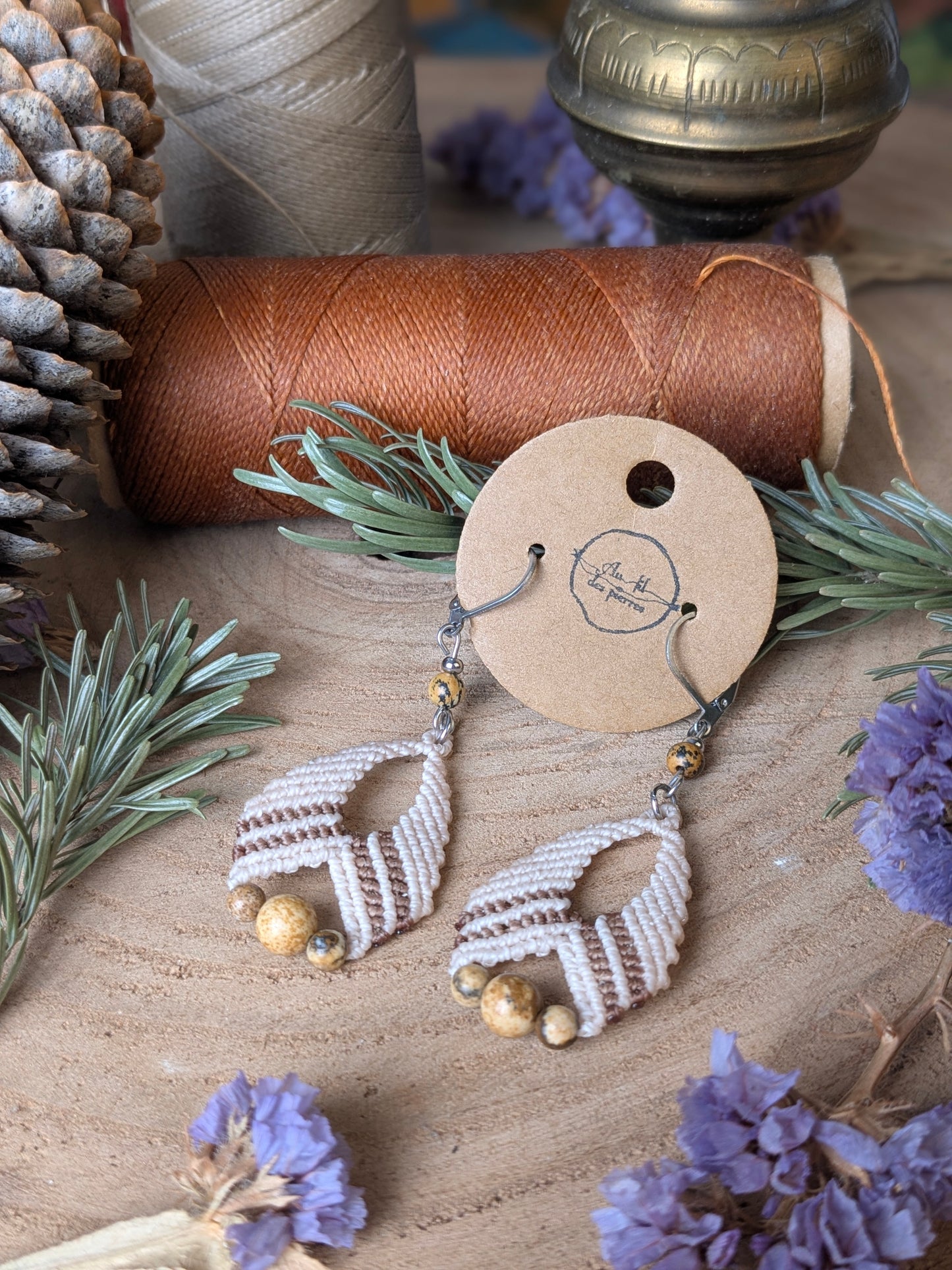 Boucles d'oreilles - Jaspe paysage - Crème