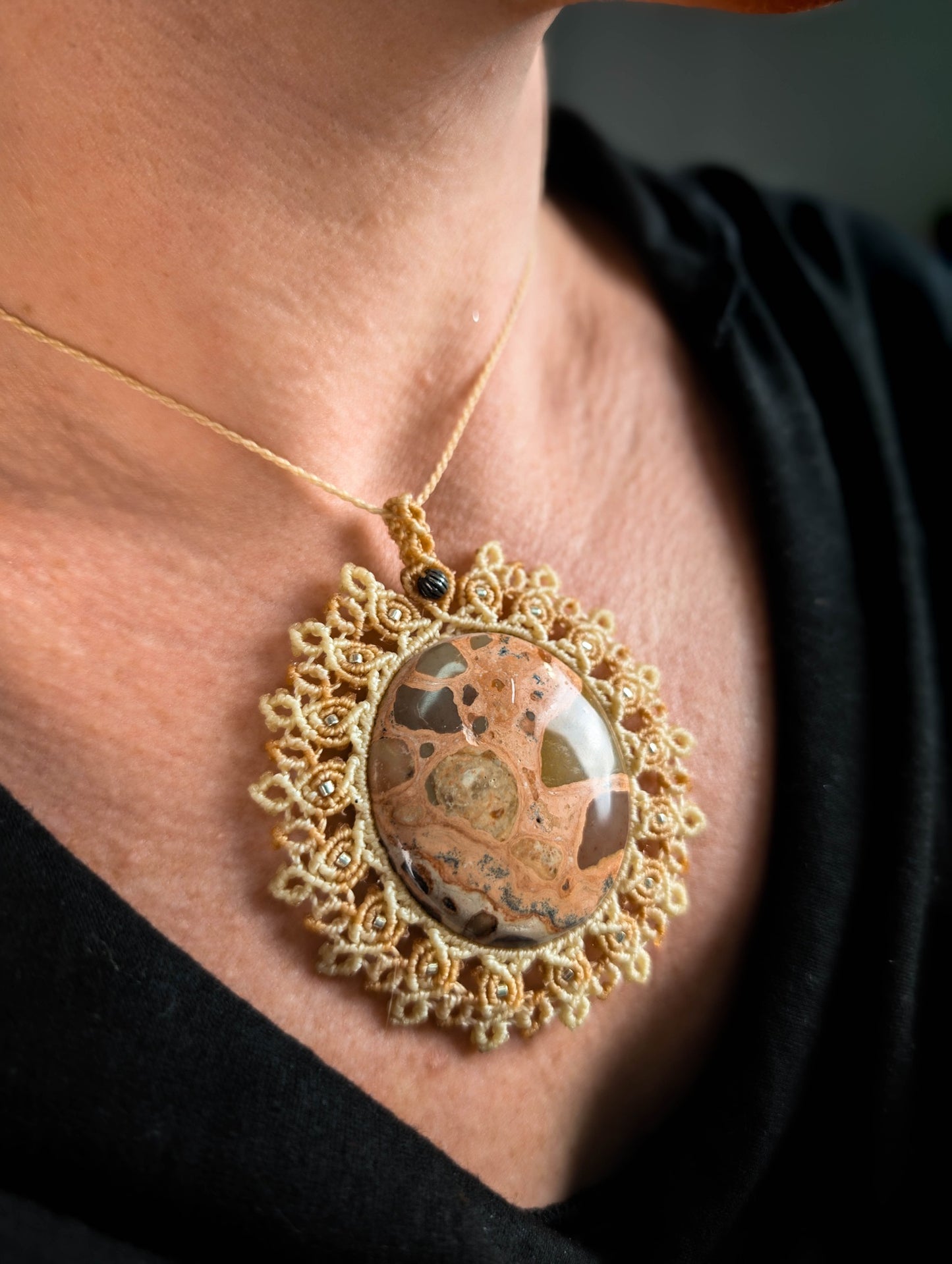 Collier - Jaspe paysage - crème