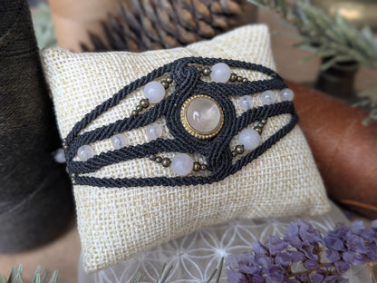 Bracelet manchette - quartz rose - Noir