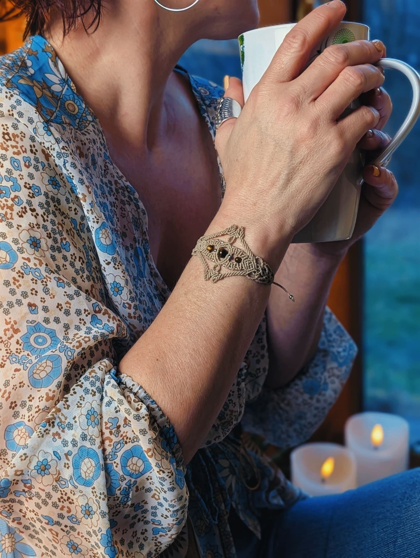 Bracelet "Orion" - Oeil de tigre - Crème