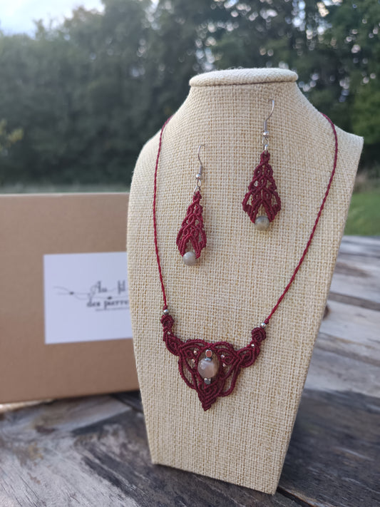 Collier "Monarque" - pierre de lune - rouge